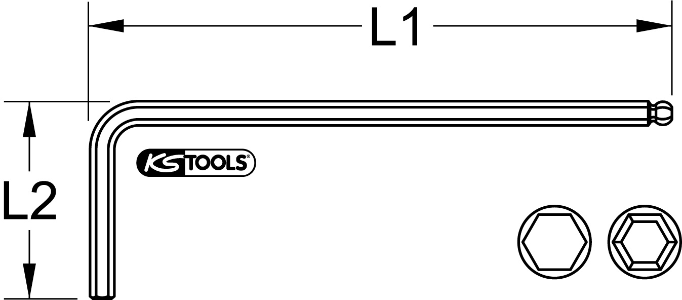 KS Tools Kugelkopf-Innensechskant-Winkelstiftschlüssel phosphatiert, lang