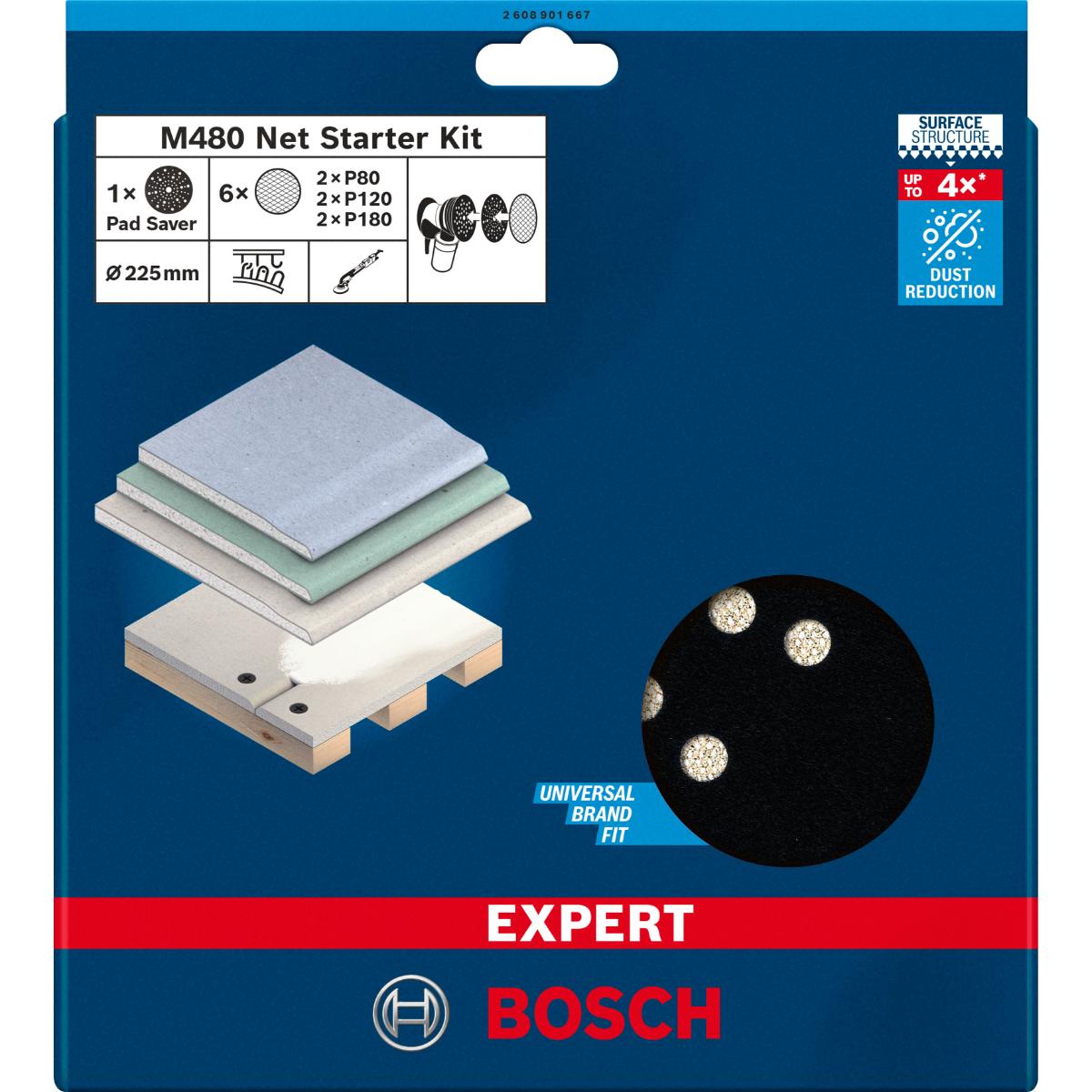 Bosch EXPERT M480 Schleifnetz-Set, 225 mm, K 80/120/180/Schleiftellerschoner, 7 Stück