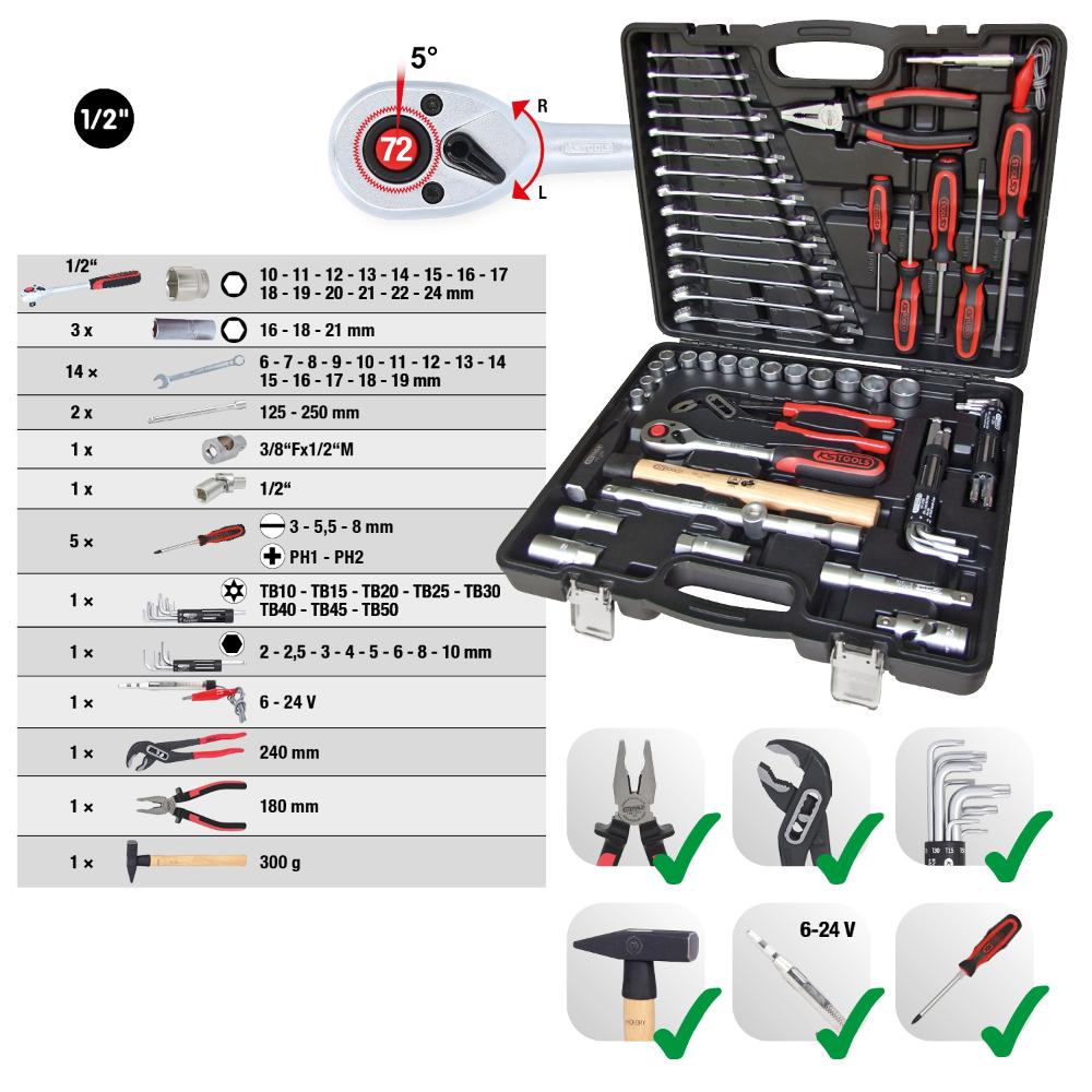 KS Tools 1/2 Zoll Universal-Werkzeug-Satz, 47-tlg