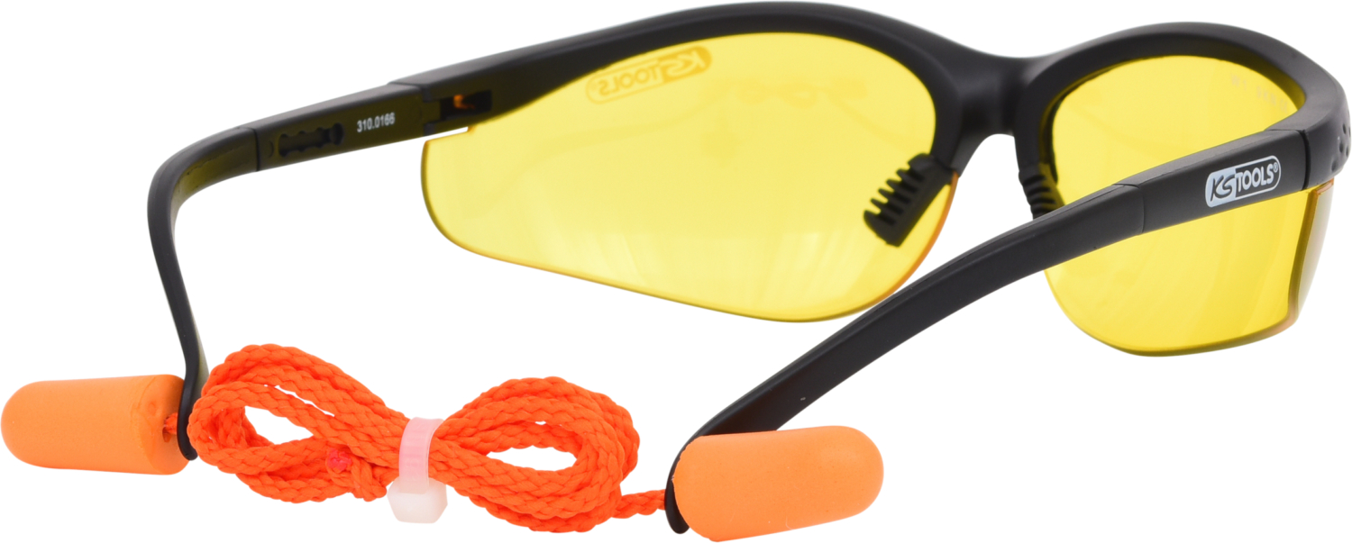 KS Tools Schutzbrille-gelb, mit Ohrstöpsel