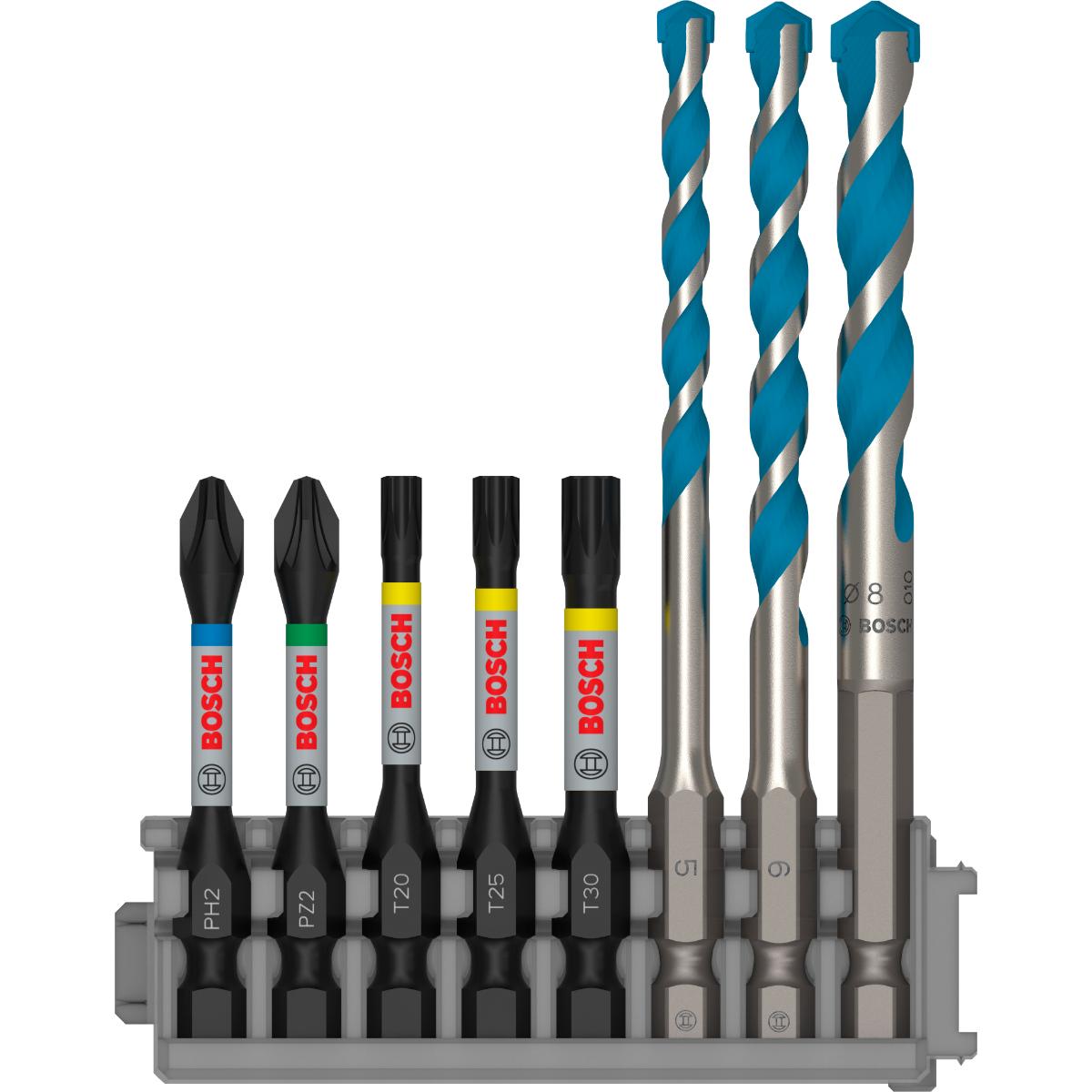 Bosch PRO Impact Control Schrauberbitpack, 8-teilig, gemischt mit Mehrzweckbohrer