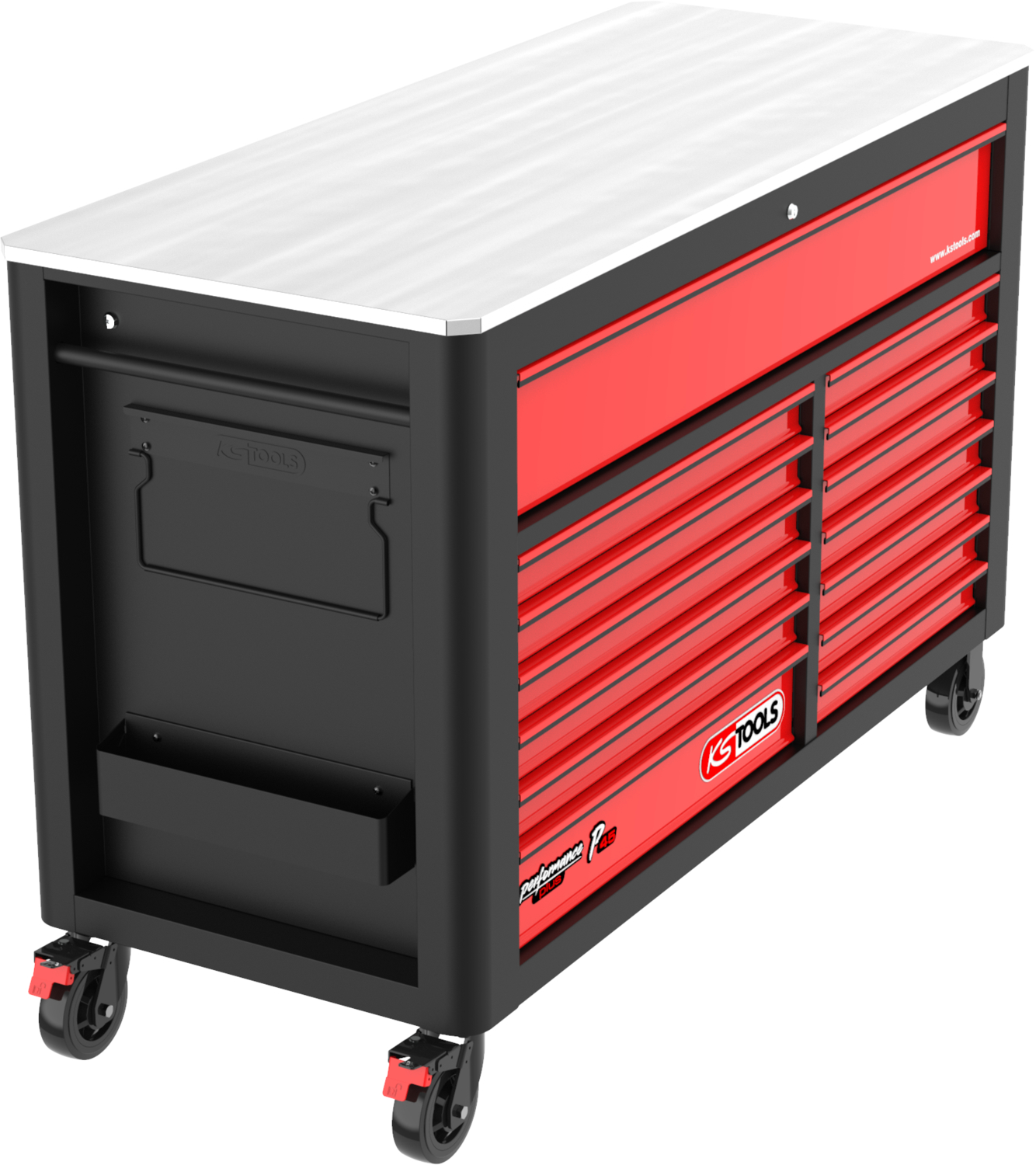 KS Tools PERFORMANCEplus P45 SCHWARZ-ROT Werkstattwagen mit 14 Schubladen