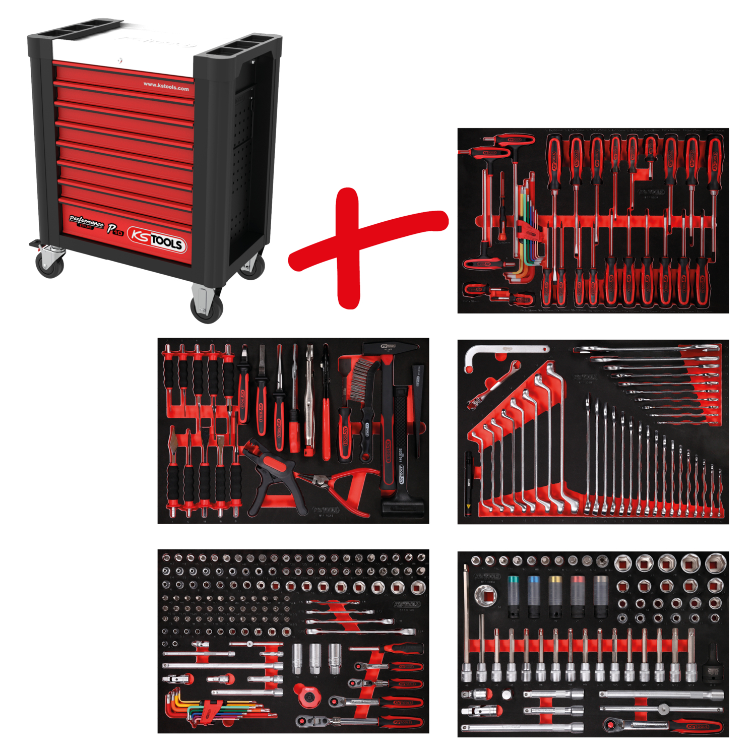KS Tools Performanceplus Werkstattwagen-Satz P10 mit 299 Werkzeugen für 5 Schubladen