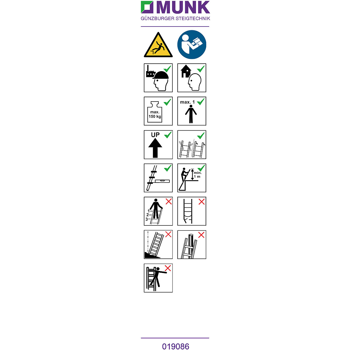 Munk Hinweis-Aufkleber für Stufen-Anlegeleiter "B.gem. Verwendung"