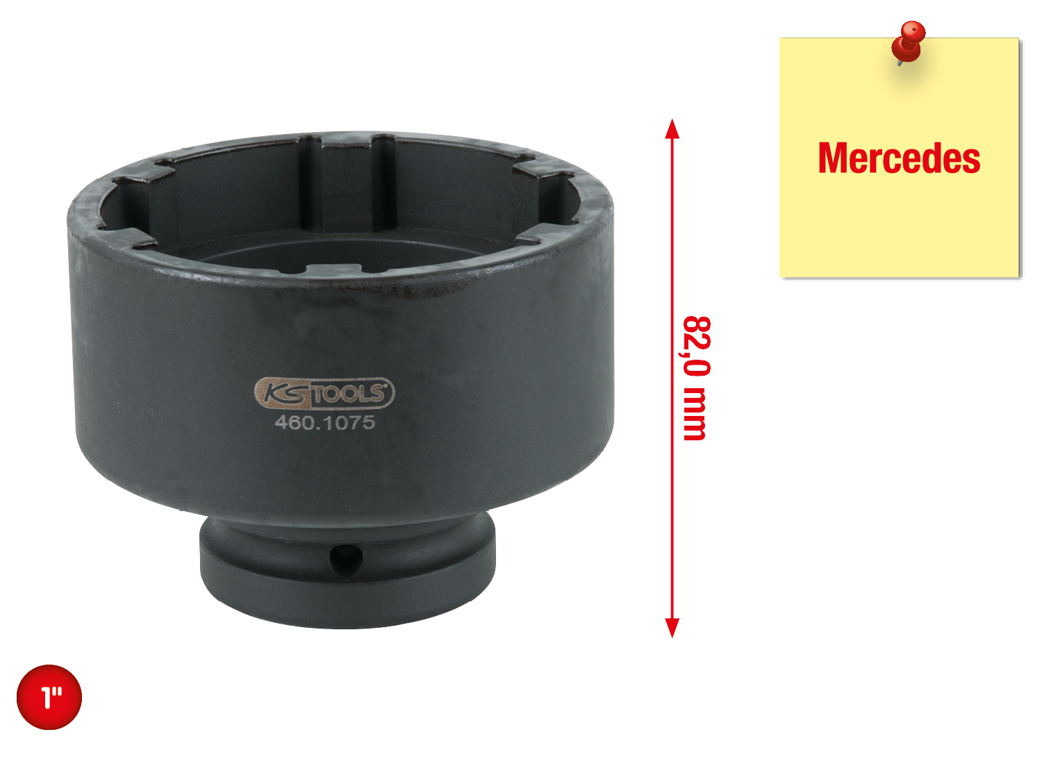 KS Tools 1" Nutmuttern-Schlüssel mit 6 Zapfen für Mercedes, 86 mm