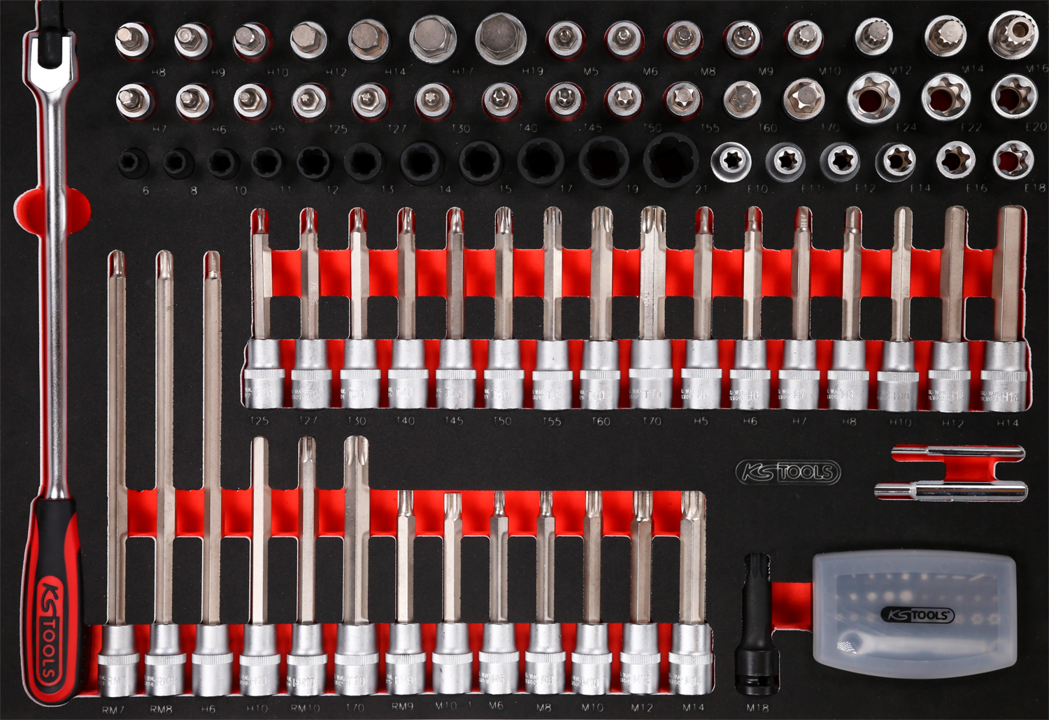 KS Tools 1-2'' Bit-Stecknuss-Satz in Schaumstoffeinlage, 111-tlg
