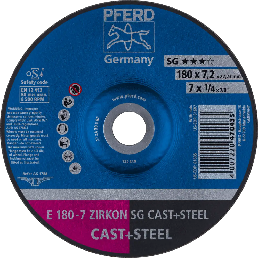 PFERD TOOLS Schruppscheibe E ZIRKON Leistungslinie SG CAST+STEEL für Guss/Stahl