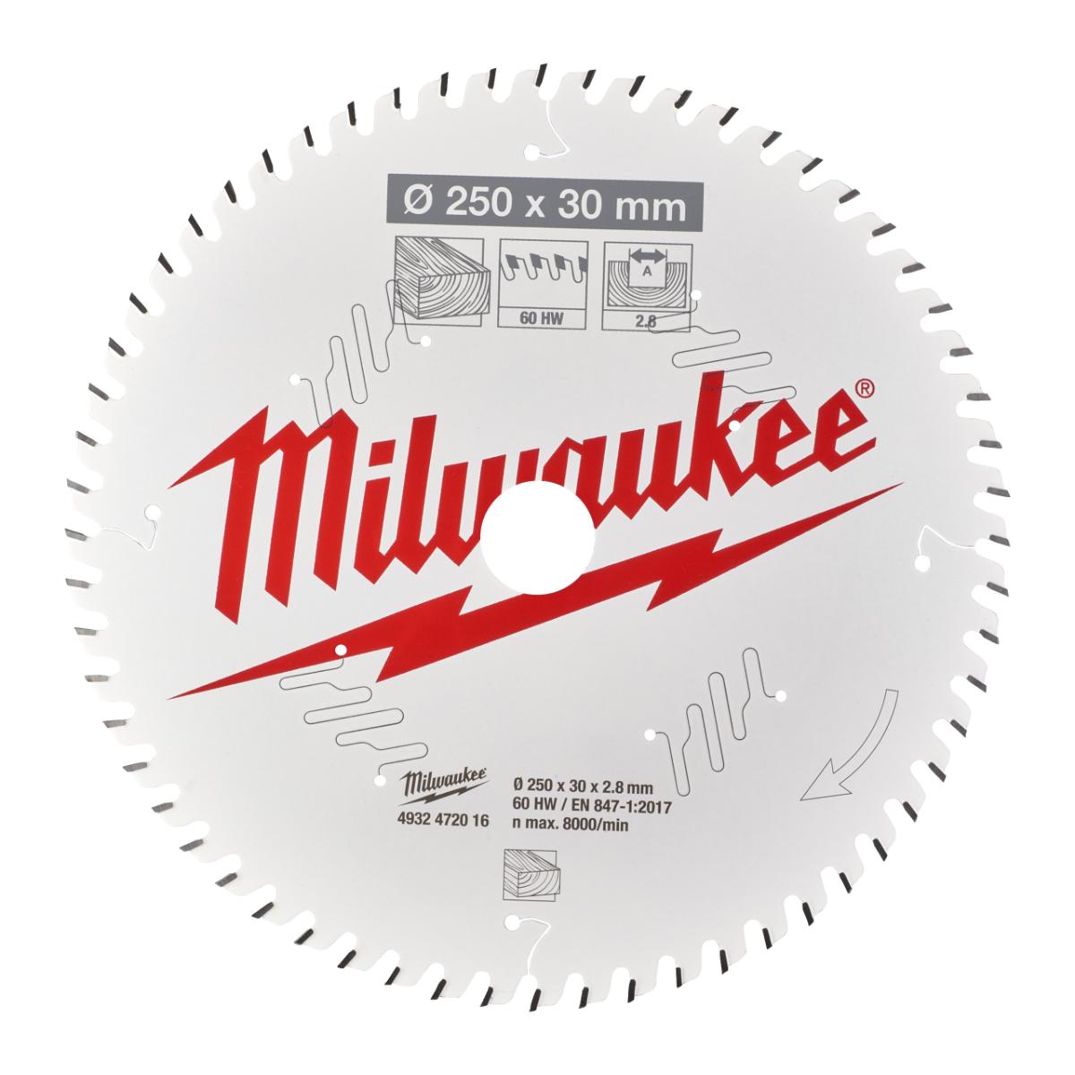 Milwaukee - Kreissägeblatt 250/30 mm 60Z Holz - 4932472016