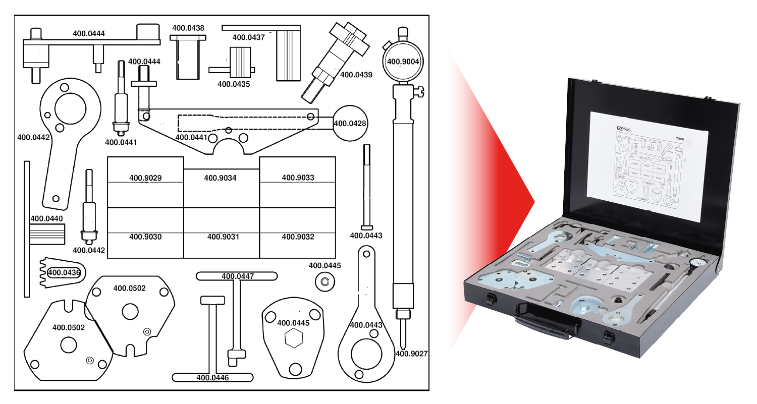 KS Tools Motoreinstell-Werkzeug-Satz für Alfa Romeo - Fiat - Lancia, 36-tlg