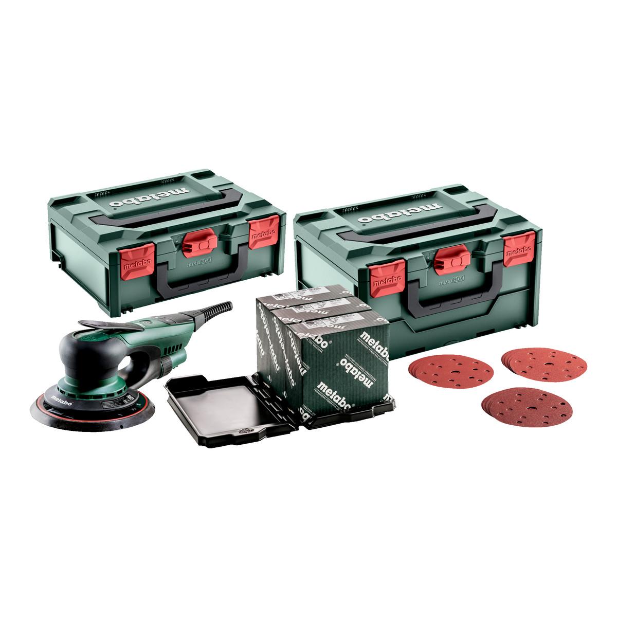 Metabo Exzenterschleifer SXE 150-2.5 BL Set mit metaBOX Schleifmittel-Set "multi-hole", 150 mm, für
