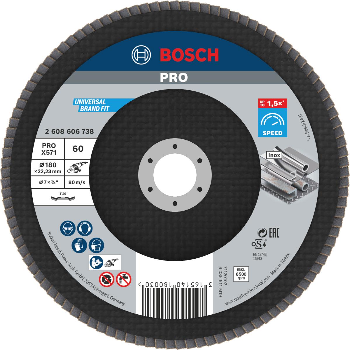 Bosch PRO Fächerschleifscheibe X571 Best for Metal, gewinkelt, Glasgewebe