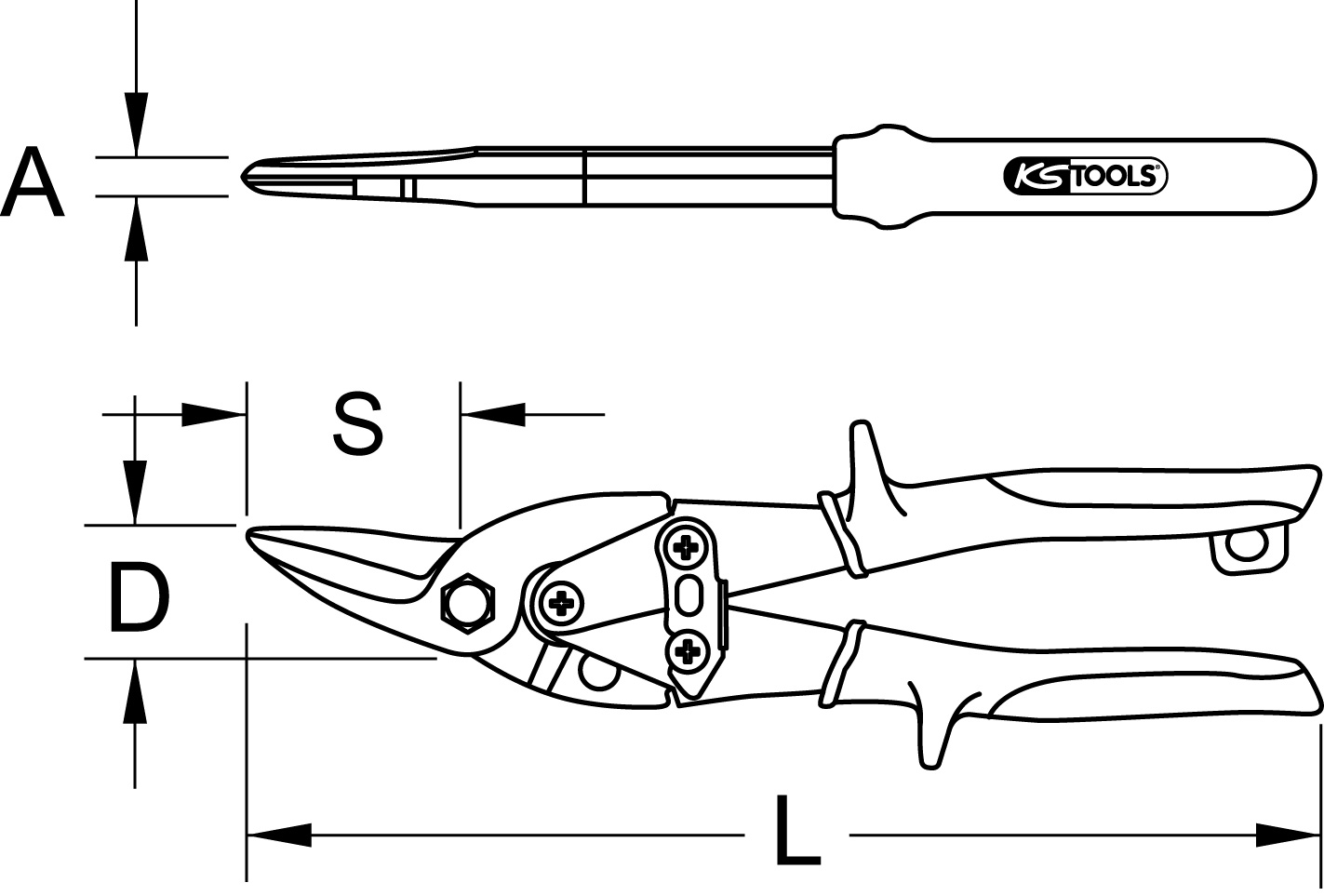 KS Tools Figuren-Durchlaufschere, rechtsschneidend