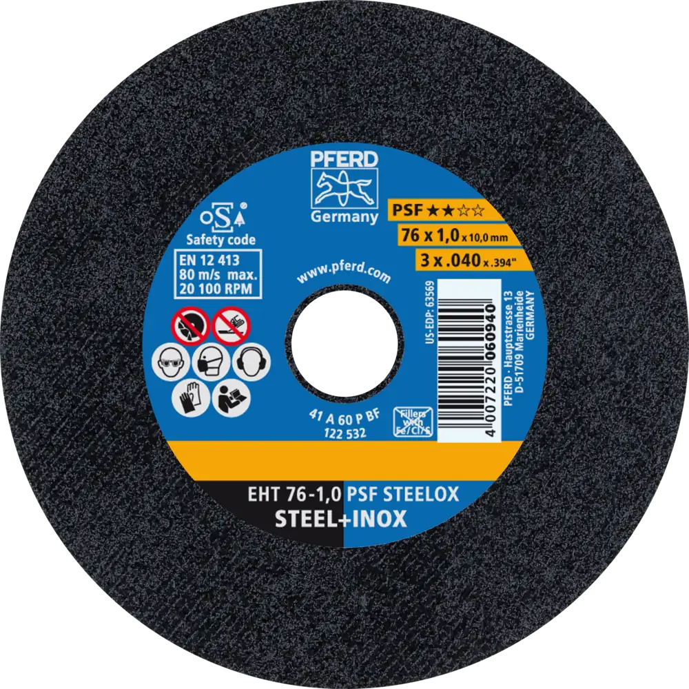 PFERD TOOLS Klein-Trennscheibe EHT 76x1,0x10mm gerade Universallinie PSF STEELOX für Stahl/Edelstahl, 10 S