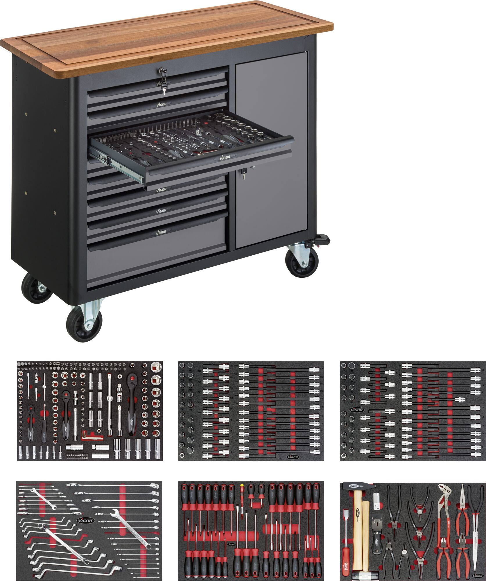 VIGOR Mobile Werkbank Series L mit Sortiment, V5158, Anzahl Werkzeuge: 375