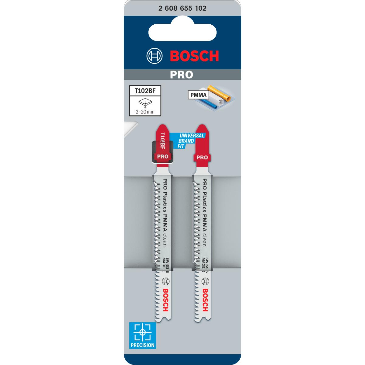 Bosch PRO Plastics PMMA clean T102BF Stichsägeblatt,92 mm - 2 Stück