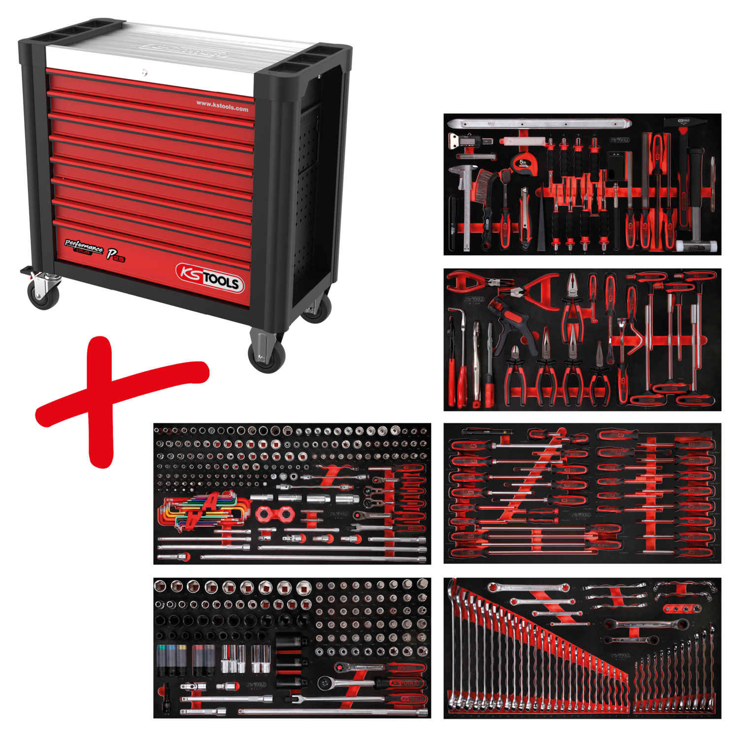 KS Tools Performanceplus Werkstattwagen-Satz P25 mit 446 Werkzeugen für 6 Schubladen