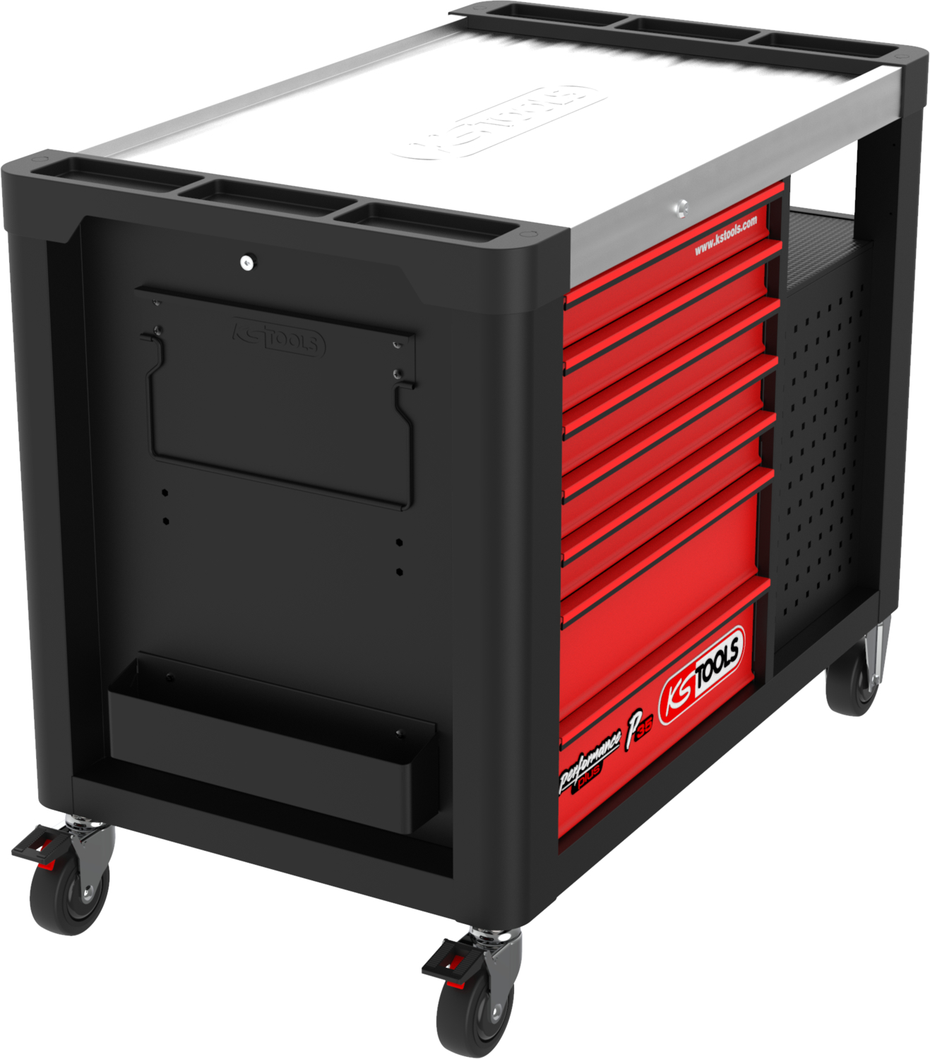 KS Tools PERFORMANCEplus P35 SCHWARZ-ROT Werkstattwagen mit 12 Schubladen