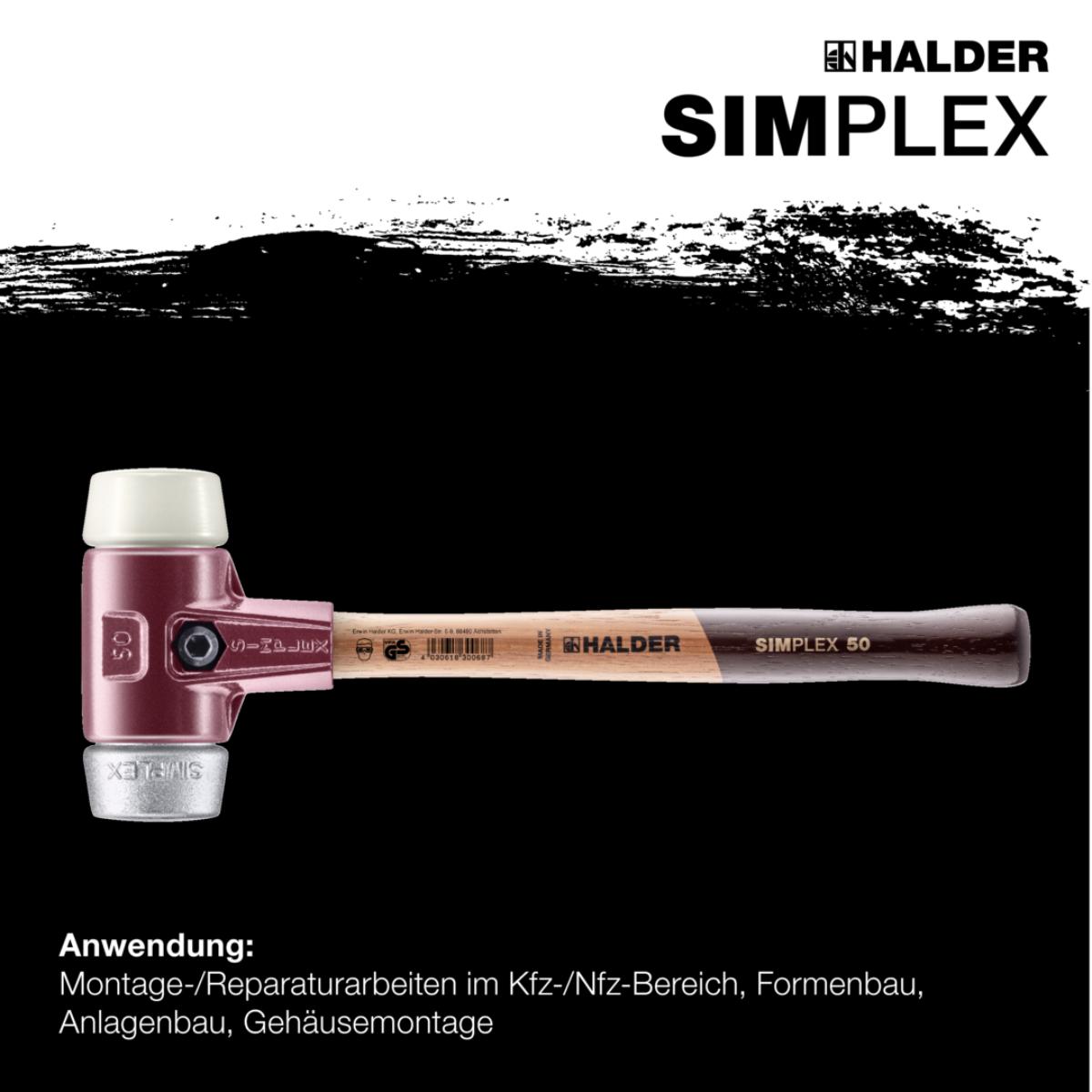 HALDER SIMPLEX - Schonhammer mit TE-Gehäuse und Holzstiel, Nylon / Weichmetall