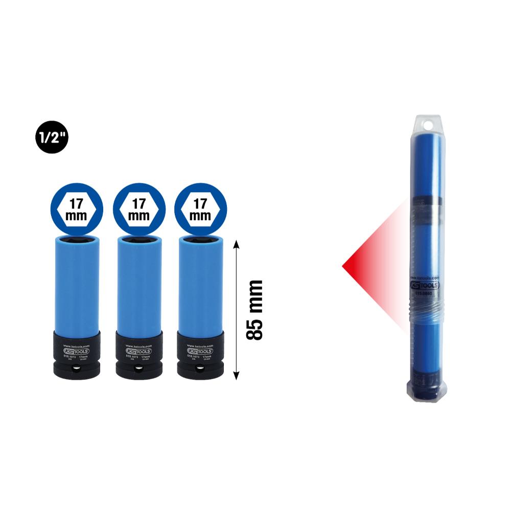 KS Tools 1/2 Zoll Alu-Felgen Kraft-Stecknuss,lang,17mm 3x 515.1073 in Kunststoffrohr