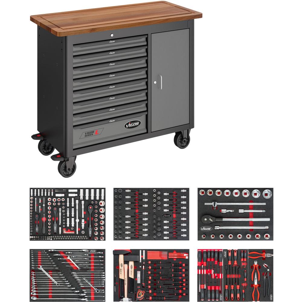 VIGOR Mobile Werkbank Series L mit Sortiment - 375-teilig