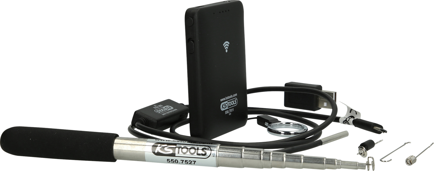 KS Tools Wi-Fi-Videoskop-Satz mit Ø 3,9 mm 0° HD Frontkamera-Sonde, 7-tlg
