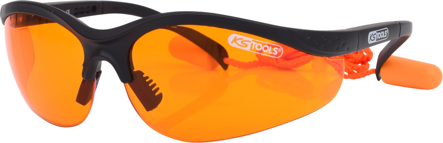 KS Tools Schutzbrille-orange, mit Ohrstöpsel